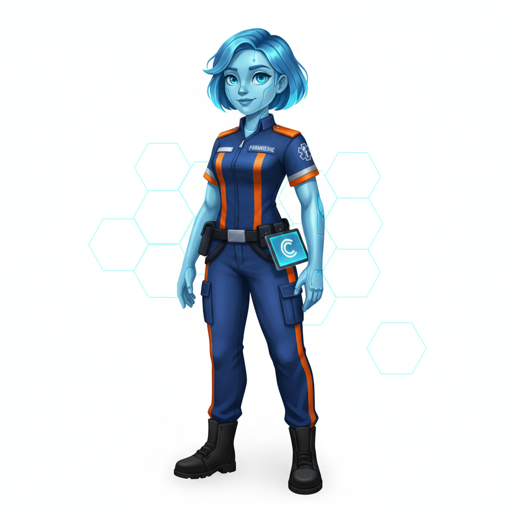Verity — the face of ProVerity CARA EMS, depicted as a confident clinical intelligence crew member